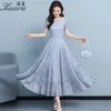 Kadın Elbiseler Yaz Mavi Vintage Sıradan Elbise Maxi Sukienka Kısa Kollu Plus Boyutu Şifon Tunique Longue Femme Vestidos 220517