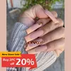 False Nails Long Coffin Champagne French Ballerina Fake With Diamond Design Artificial Full Cover Nail Tips Press On Prud22