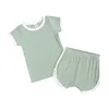 Été nouveau-né bébé garçons filles vêtements ensembles coton coton solide à manches courtes t-shirts à col o de shorts 2pcs