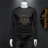 2022 new men's tops embroidery printing long-sleeved T-shirts trendy casual fashion all-match handsome young sequins bottoming shirts