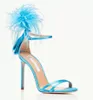 Sandales de luxe à garniture de plumes pour femmes, chaussures d'été à bout ouvert, Sexy, talons hauts, pour fête de mariage