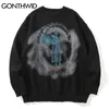 GONTHWID KNITED SWEATRES HIP HOP LIGHTNING 3D ANGEL Statue Print Pullover Sweater Streetwear Hip Hop Fashion Casual Loose Tops 220812