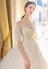2022 new wedding dresses with sleeves flat to show thin lace fluffy wedding dresses with veil trailing Wed dresses Vestido de novia