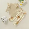 Ensembles de vêtements 6M-3 ans né bébé fille tricoté à manches longues barboteuse Floral pantalon 2 pièces tenue