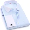 Homens abotoaduras francesas camisas brancas colarinho cor sólida cor de jacquard masculino cavalheiro vestido longo mangas camisa 220330