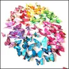 Décoration murale Nursery Store Bébé Enfants Maternité 12 Pcs / Lot 3D Papillon Autocollant Aimant Réfrigérateur Dessin Animé Autocollants Dhf7C