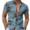 mens casual striped button up shirts camisa blusa plus size 3xl lujo clothing top flower Blouse summer hawaii short Sleeve Blouse Homme Clothes wholesale sale shirt