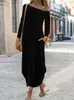 Casual Dresses Elegant Art Face Print Irregular Long Dress 2022 Sleeve Pocket Loose Party Women Sexy Off Shoulder Maxi