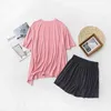 Summer New Ladies Simple Stion Solid Color Pajamas Set Roundneck Topshorts PC Women Comfort Modal Homewear Wear Casual Wear J220521