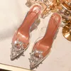 Sandals Spring And Summer Pointed Rhinestone Fashion Crystal Stiletto Women's Shoes Transparent Flat High HeelsSandals