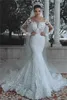 화려한 파란색 레이스 인어 웨딩 드레스 2022 Leeves Sheer Tulle Appliques BRIDAL BEAR BA9863 B0613G12