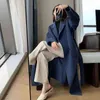 Женская длинная элегантная двухбортная шерстяная сплошная пиджак весна мода теплый смешанный куртков свободный леди ветховой ветки L220725