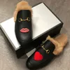 Designer Shoes Fur Mules Slipper 100% Real Leather Suede Loafers Men Women Double Metal Chain Slippers tiger snake Casual shoe SZ 5-12 NO14