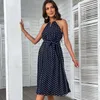 Vestidos casuais moda halter vestido polka bandage bohemian midi para jovem menina t8nbcasual