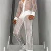 Fashion Men Sets Mesh Patchwork Transparent Sexy Sexy Abel Long Man Sheve Shirt Pantal