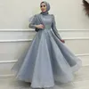 ビーズのイスラムヒジャーブイブニングドレスハイネックフルスリーブプロムガウンシフォンアンクルの長さアラビアドバイ特別機会ドレス