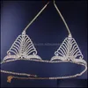 Andra kroppsmycken sexig påfågelform Rhinestone Chain Bra och Thong Set för kvinnor Luxury Crystal midje runda trosor underkläder släpp