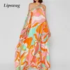 Sommar elegant blommig tryck lös lång fest klänning kvinnor avslappnad v-ringning maxy klänningar damer sexig split semester klänning vestido 220514