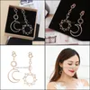 Dangle Avize Küpe Takı Bohemia Rose Gold Geometrisi Kadınlar için Hollow Star Moon Küpe Bijoux Femme Açıklama Hediyeler Damlası