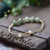 Green Jades Stone Round Beads Armband Natural Pearl 14K Guldfylld tråd Bangle Winding Handgjorda DIY -smycken för Woman7411498