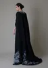 Élégant arabe Dubaï femmes robes de soirée avec ceinture 2022 argent appliqué longue cape caftan robes de soirée formelles col en v une ligne satin occasion spéciale robe de bal