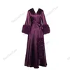 Kvinnors sömnkläder Kvinnor Satin Robe Fur Nightgown Bathrobe Feather Bridal med Beltwomens