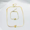 Oorbellen ketting sieraden set vrouwen bruiloft mode slangen ketens drievoudige dubbele vlinder kettingen armband cadeau verjaardagsfeestje goud staal