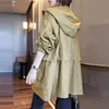 Spring Autumn Midi Windbreaker Outerwear Korean Fashion Casual Loose Women Hooded Trench Coat Plus Size Tooling Style Jacket L220812