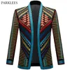 Vintage Colorful Embroidery Suit Jacket Blazer Men Velveteen Jacket Ethnic Style Striped Singer Stage Costume Casual Cardigan 220514