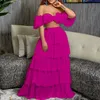 CM.YAYA Elegant Chic Women Chiffon Cascading Ruffles Cape Type Maxi Long Skirt and Crop Top Matching Two 2 Piece Set Outfits 220516