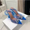 Klänning Sandaler 7cm 10cm Begum Bowknot Butterfly PVC Pumps High Heels Rhinestone Transparenta Diamond Sandals Shine Cap Toe Fine Tip Sexig Kvinnors sommarkristallsko