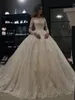 2022 Vintage Arabic Ball Gown Wedding Dresses Off Shoulder Lace Appliques Crystal Beaded Long Sleeves Plus Size Formal Bridal Gowns Sweep Train BC3022 B0520A7