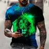 Camisetas masculinas Menas de moda Menina 3D emenda de leão gráfico Tees impresso Tops de roupas esportivas casuais Harajuku Dropmen