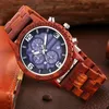 Orologi da polso da uomo Cronografo Orologio in legno Montre Orologi militari in legno rosso completamente regolabili Luxury Reloj Hombre DropOrologi da polso