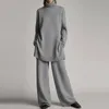 2-piece kadın seti gevşek uzun kollu balıkçı yaka geniş bacak pantolon bayanlar kıyafet artı boyutu 4XL loungewear streetwear cep takım elbise 220315