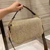 2022 Designer Women Straw Baguette Shoulder Bag Italy Roma Brand Vintage Fashion Knitting Handbags Canvas Print Lining Luxurys Crossbody Handbag