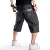 Ebaihui Mężczyźni Krótkie Dżinsy Letnie Hip-Hop Luźne Szerokie Nogi Dżinsowe Spodnie Męskie Deskorolka Swag Baggy Capri Spodnie Czarny Haft Szorty Duży Rozmiar 46