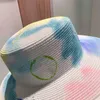Creative tiedye Women straw hat colorful Flower letter and monogrammed print beach hats for adult6017829