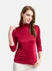 SuyaDream Women Turtleneck Long Sleeved Solid Pullovers Knitted Natural Silk Chic Bottoming T Shirt Spring Autumn TOP 220402