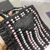 3 Colors Knitting Beach Bags Vintage Summer Travel Handbags Beads Designer Handbag Fashion Women Shoulder Bag Shopping