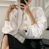 Coreano giro para baixo colarinho camisa de senhoras plus size lanterna manga branco mulheres blusa tops botão moda mulheres roupas blusas 15631 220407