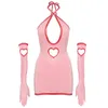 Bomblook 2022 Spring New U-collo Love Hollow Halter Neck Tie Backless maniche lunghe Seeve Mini abito carino e sexy Y220401