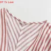 Koszulki damskiej bluzki FP do kochania 2022 Summer czerwony i biały paski Top High tali