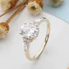 CXSJeremy Katı 14 K 585 Sarı Altın 6 * 8mm 15CTW Oval Mozanit Nişan Yüzüğü Düğün Gelin Yıldönümü Için