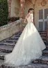 Пользовательские великолепные на плече кружевные свадебные платья v Neck Applique Sweep Train Bridal Howns vestido de novia bc14106