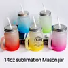 14oz Sublimation Glass Mason Jar with handle&straw Gradient Glass Tumblers Thermal Transfer Water Bottle Colorful Sublimated Cups