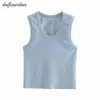 Vintage Tanks Débardeurs Femmes Été Sans manches Cou Cou Cou Knit Casual Blanc Cassé Blanc Bleu Côtelé 220318