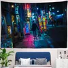 Japan City Night Scene Tapestry Cyberpunks Future Steam Carpet Wall Hanging Psychedelic Galaxy Hippie Art Home Decoration J220804