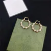 Nyaste designer Pearl Circle örhängen Charm Women Double Letter Eartrop Girl Pendant Studs For Party Date Gift249V