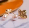 14K Gold Indection Liść kryształowe kolce na uszach kryształowy żyrandol naturalny kolczyki z perłami słodkowodnymi Białe damę/dziewczyna biżuteria mody